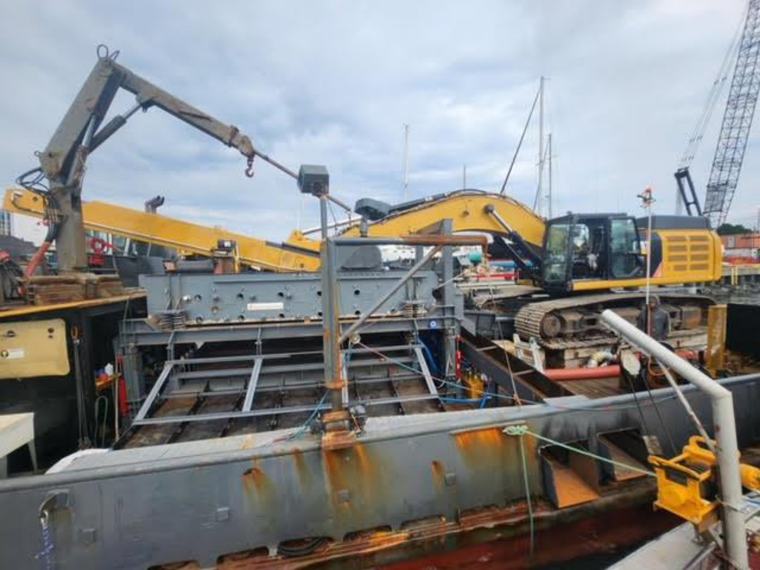Small tender boat stowed on deck