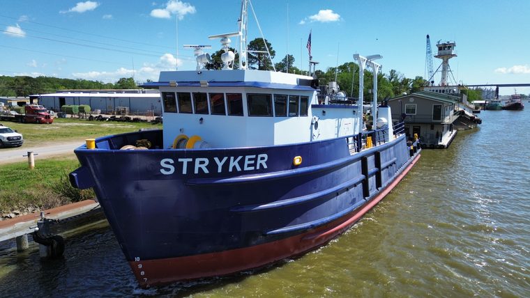 Aerial view of the Stryker bow from off the port side