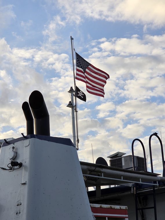 The United States ensign flying at the Stryker stack
