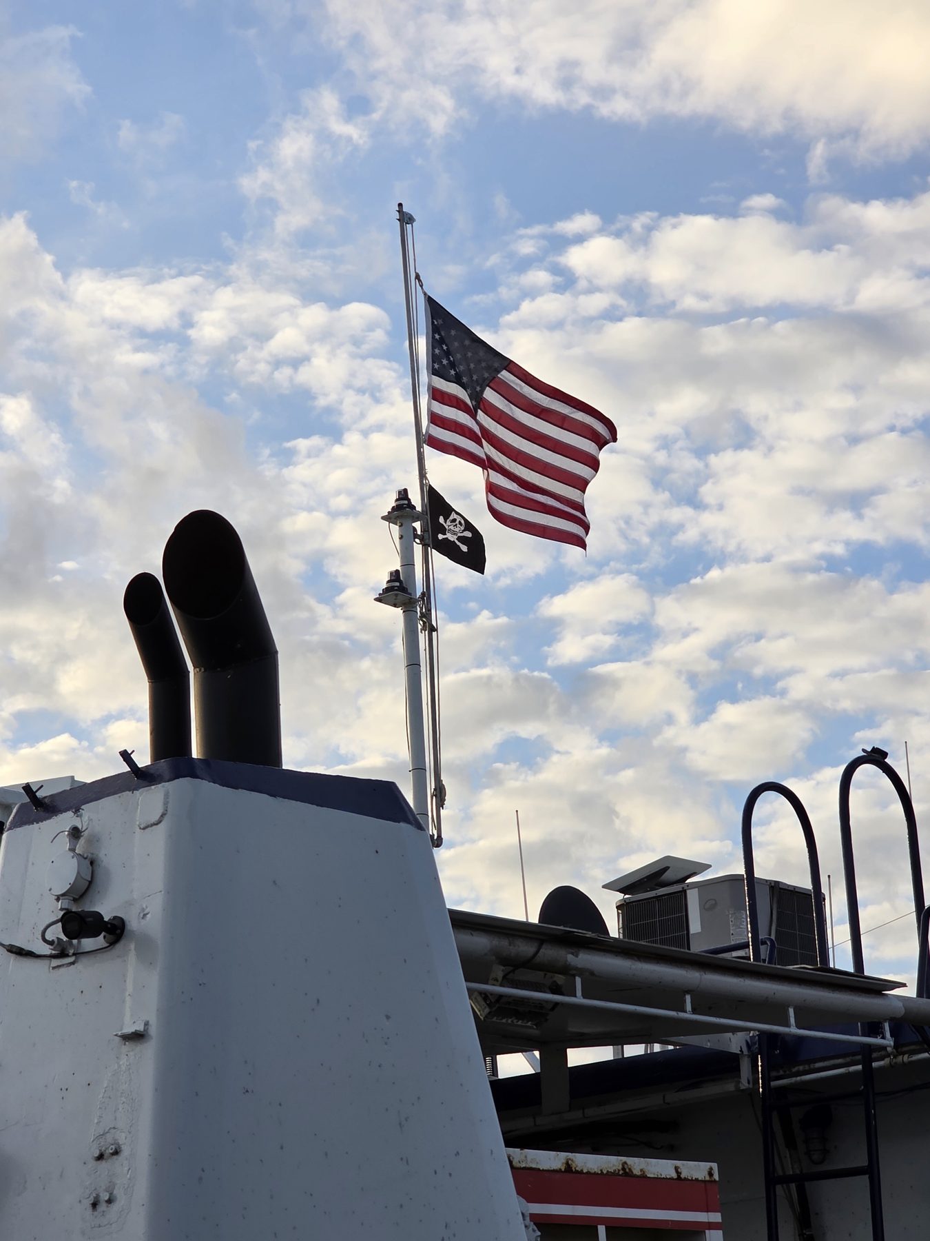 The United States ensign flying at the Stryker stack